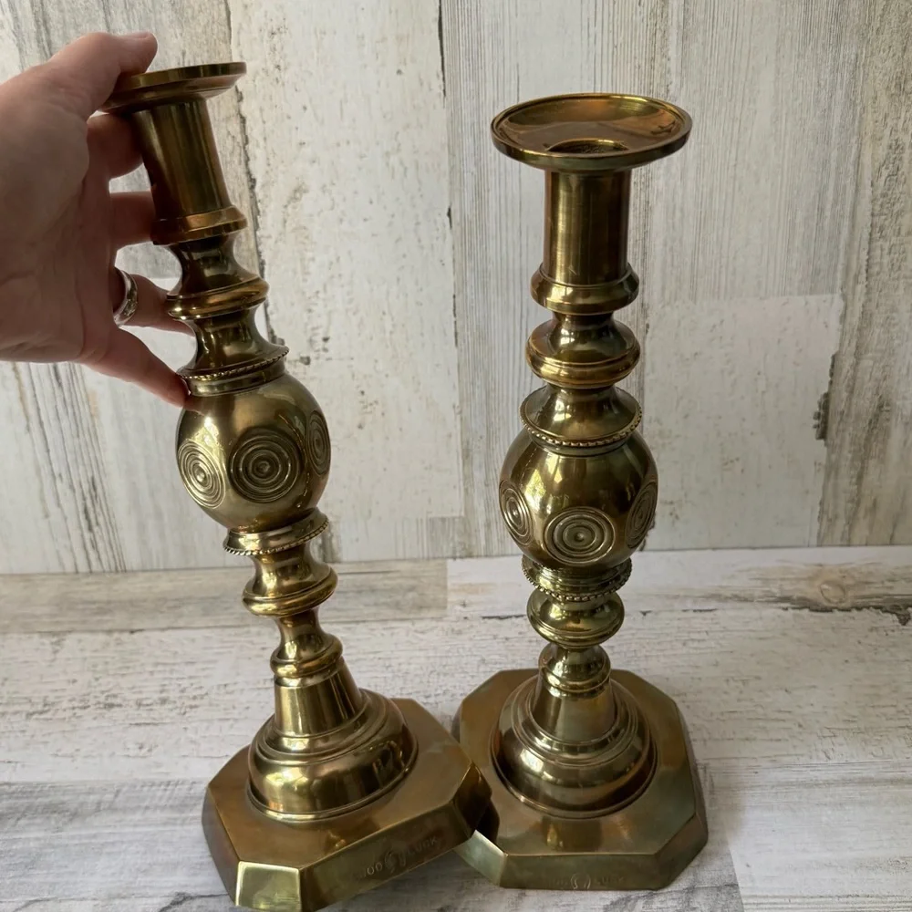 Vintage Brass Candlestick Holders Pair (Set of 2) Push-Up Feature